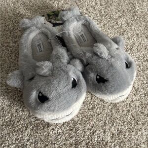 Gray Kids Shark Plush Animal Slippers